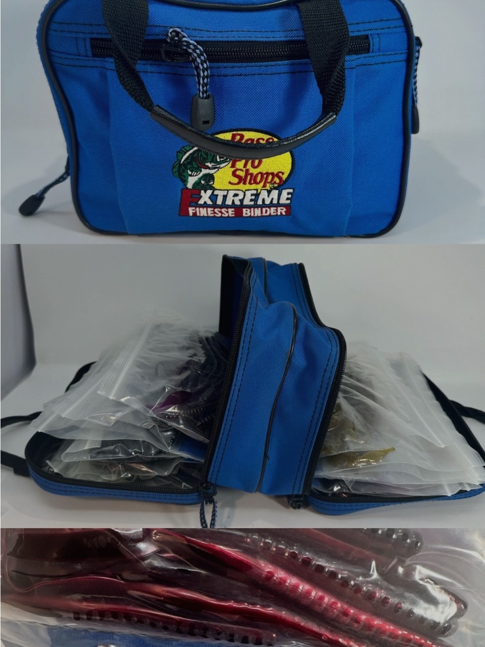 Bass Pro Shops Extreme Finesse Binder Fishing Tackle Bag, HUGE Lot of Lure Worms